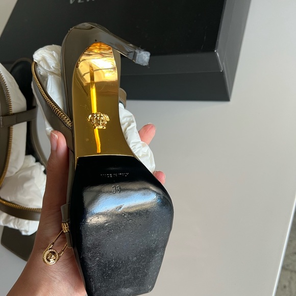 Versace Safety Pin Zipper Leather Slingback Sandals - Picture 6 of 7